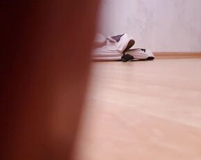 Annalbelle gets her anal squirting started with a giant dildo