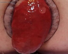 Check out this amateur babe's close-up view of her prolapsed asshole