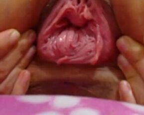 Amateur babe masturbates with cervix dildo in closeup view of her vaginal prolapse