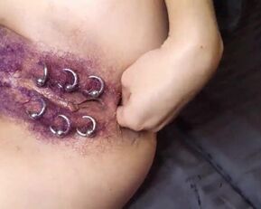 Dirty Molly's purple pussy gets fisted & prolapsed up close