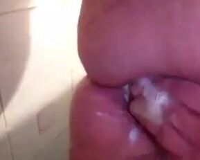 Messy BBW wrecked with closeups of her tight holes filled with cum