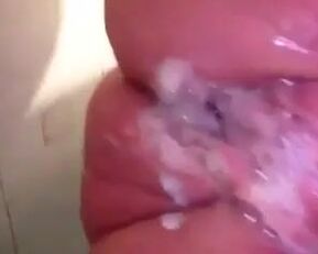Messy BBW wrecked with closeups of her tight holes filled with cum