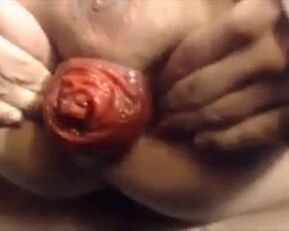 Watch how this amateur gets her prolapsed asshole wrecked with extreme insertions in stockings & panties