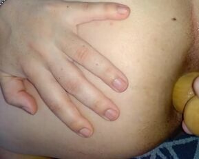 Amateur couple destroys each other's butts with homemade wood plug