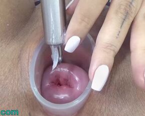 Watch as this Japanese MILF gets her tight ass drilled while her husband watches inside her!